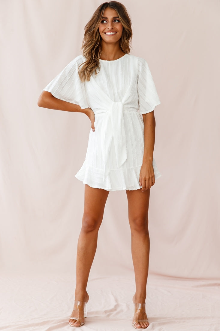 Knowing Tie-Front Frill Hem Dress White by Selfie Leslie
