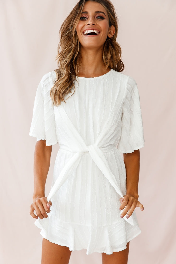 Knowing Tie-Front Frill Hem Dress White by Selfie Leslie