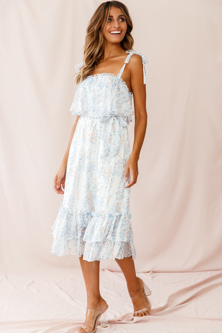 Maeve Shoulder Tie Layered Ruffle Dress White by Selfie Leslie
