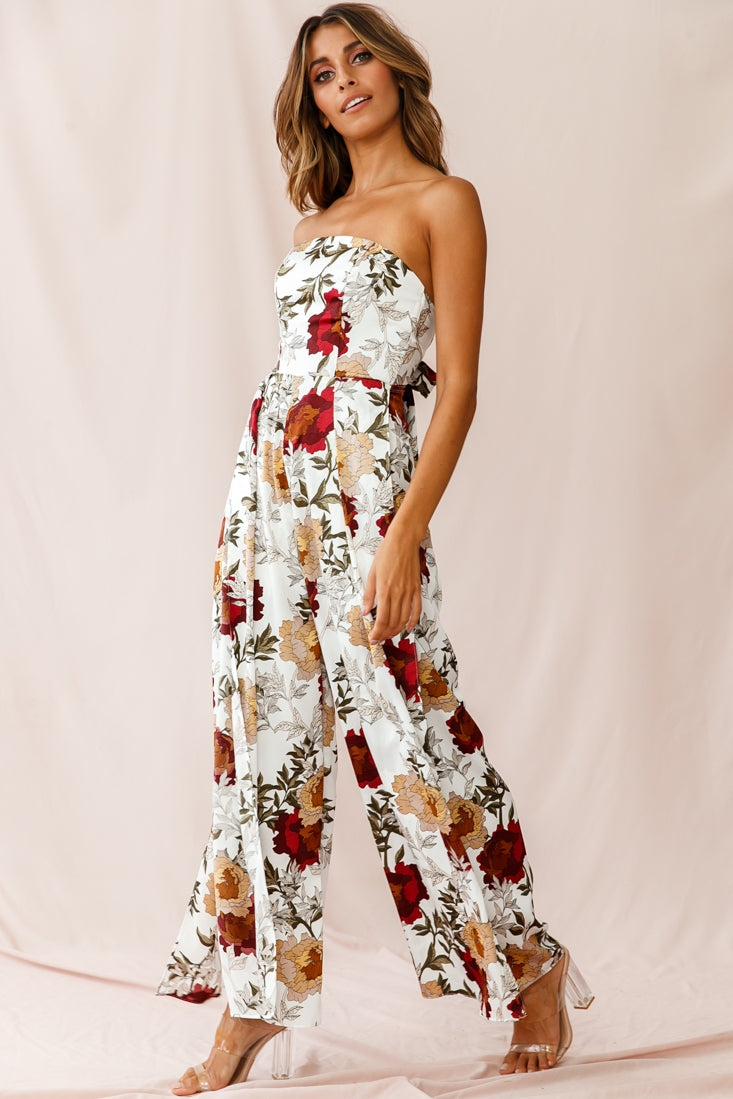 Yuzu Wide Leg Bandeau Jumpsuit White by Selfie Leslie