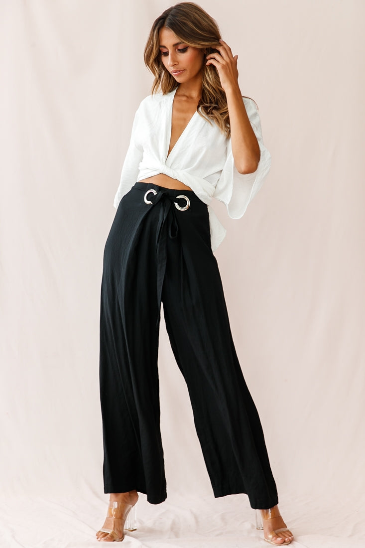 Saigon Wide Leg Eyelet Pants Black by Selfie Leslie
