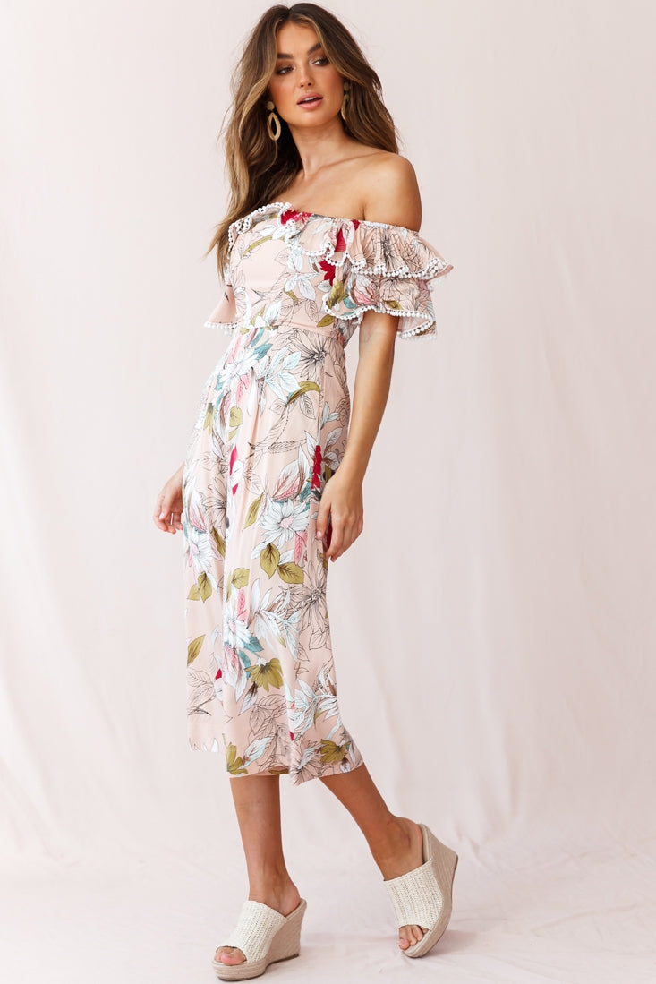 Keeper Off-Shoulder Culotte Jumpsuit Floral Print Mocha by Selfie Leslie