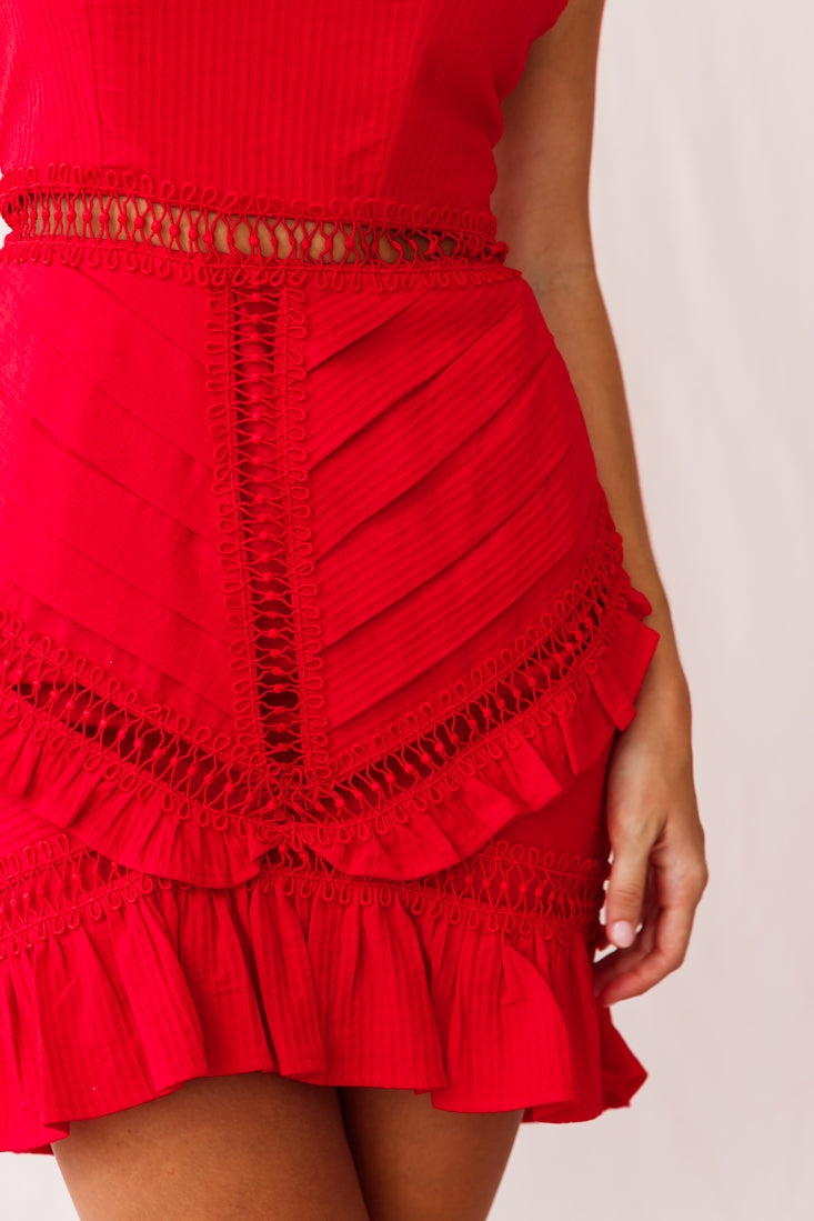 Walk This Way Pintuck Ruffle Detail Dress Red by Selfie Leslie
