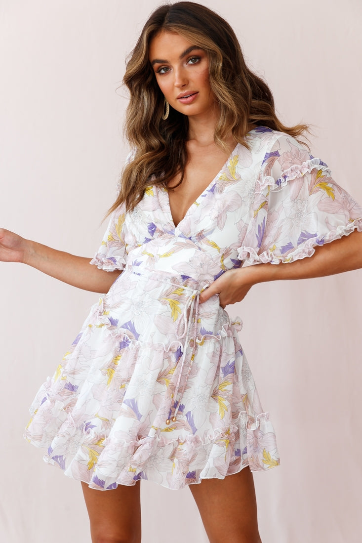 Psalm Angel Sleeve Frill Dress White by Selfie Leslie