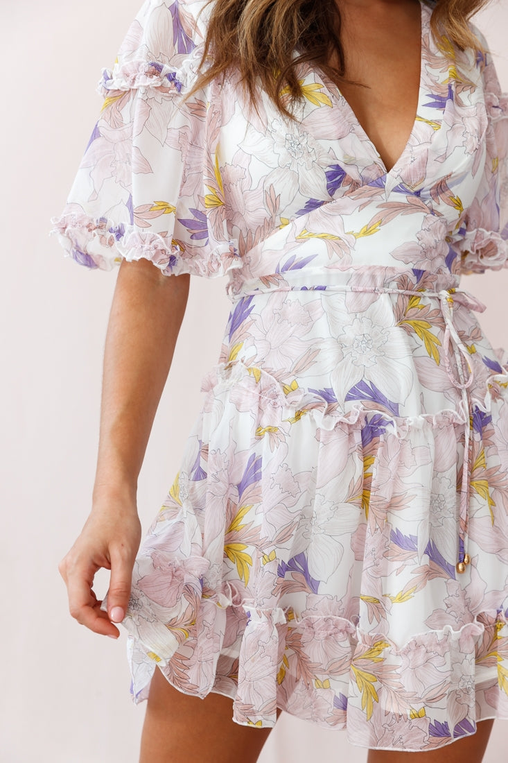 Psalm Angel Sleeve Frill Dress White by Selfie Leslie