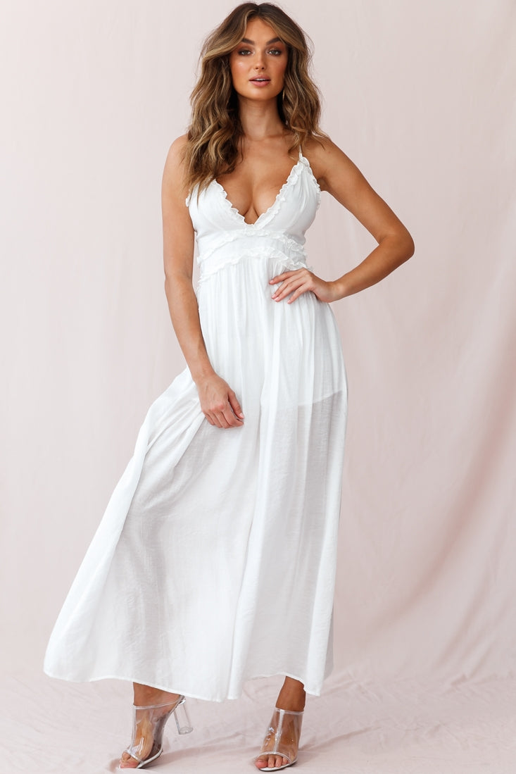 Laney Wide Leg Ruffle Detail Jumpsuit White by Selfie Leslie