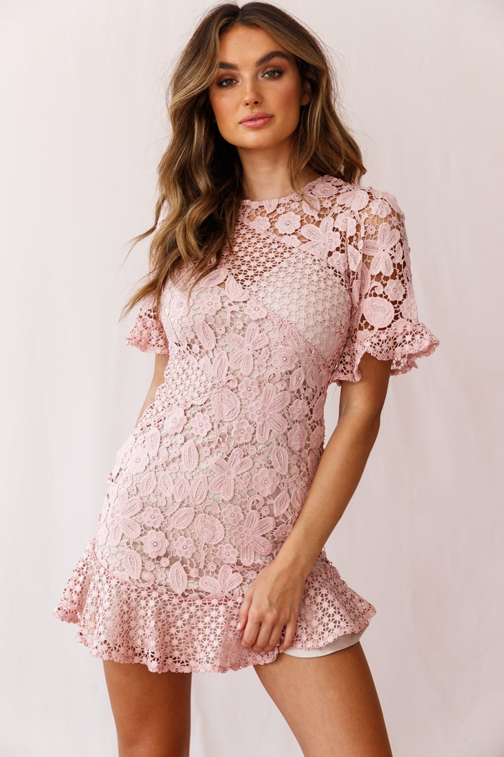 Reinhart Short Sleeve Crochet Lace Dress Blush by Selfie Leslie