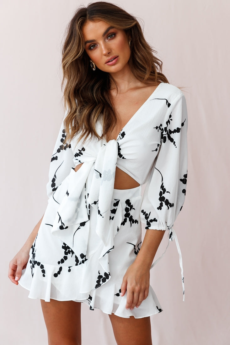 Stavroulla Tie-Front Three Quarter Sleeve Dress White by Selfie Leslie
