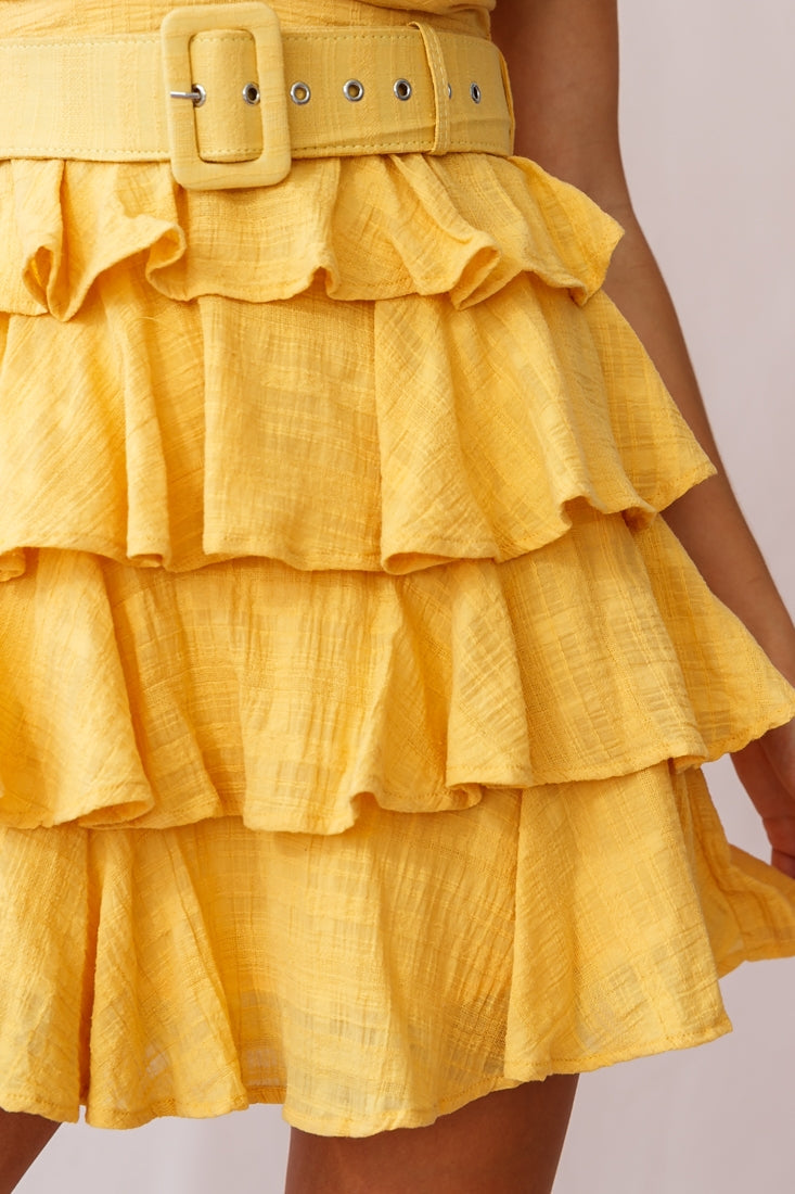 Queensland Tiered Frill Belt Dress Mustard by Selfie Leslie