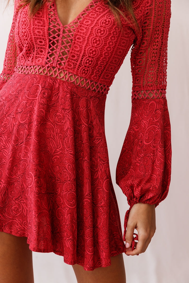 Carson Crochet Bell Sleeve Dress Coral by Selfie Leslie