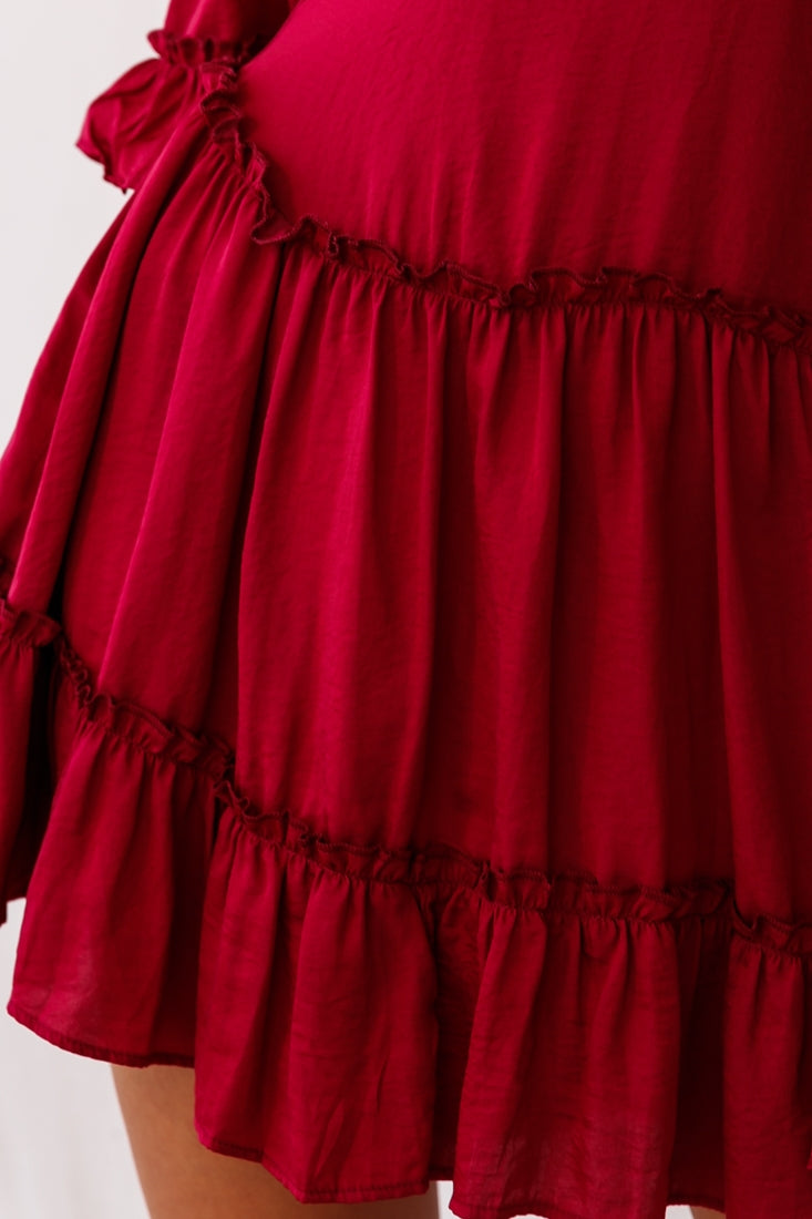 Albany Bell Sleeve Frill Dress Wine by Selfie Leslie