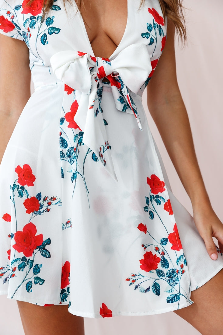 Lydia Plunging Neckline Floral Dress White by Selfie Leslie