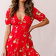 Clare Floral Puff Sleeve Mini Dress Red
