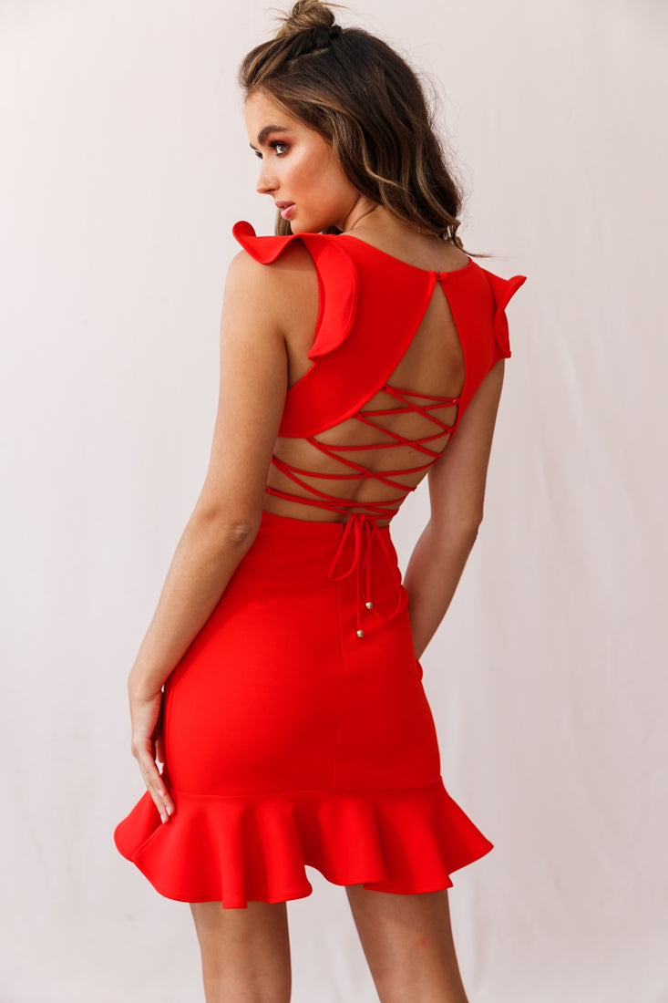 Take Note Frill Dress Scarlet Red by Selfie Leslie