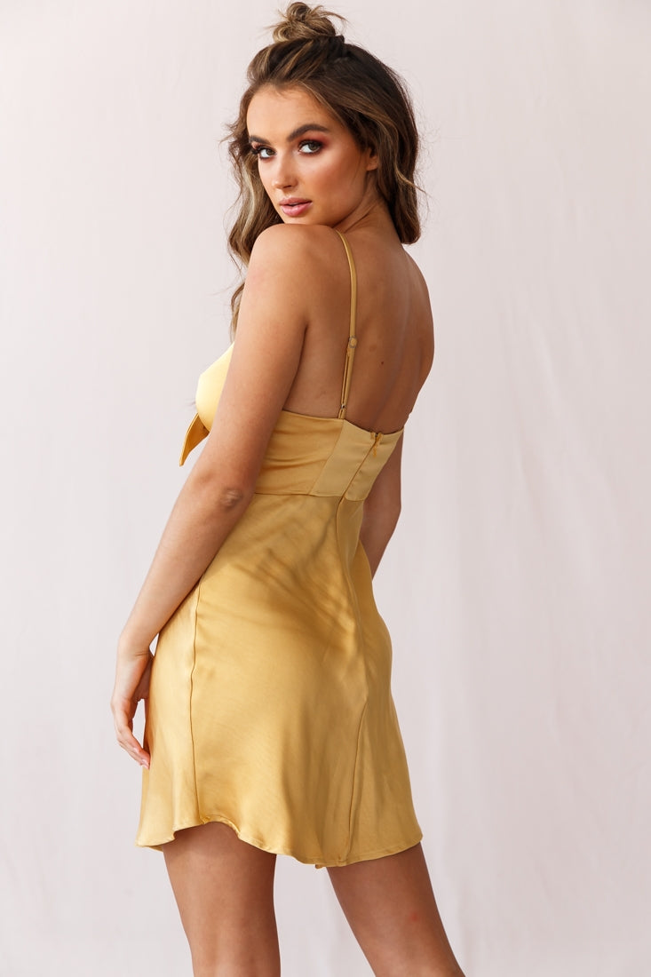 Starry Night Satin Bust-Tie Mini Dress Mustard by Selfie Leslie