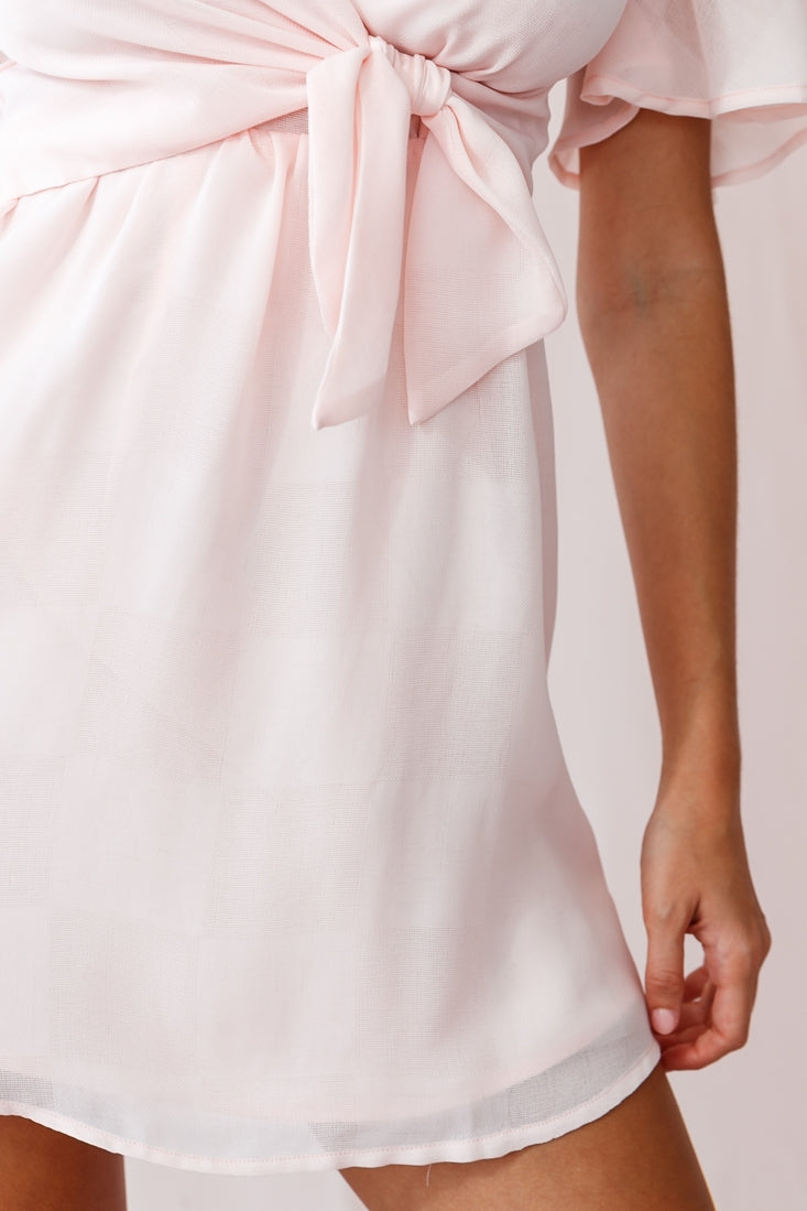 Stealing Hearts Flutter Sleeve Wrap Front Dress Pink by Selfie Leslie