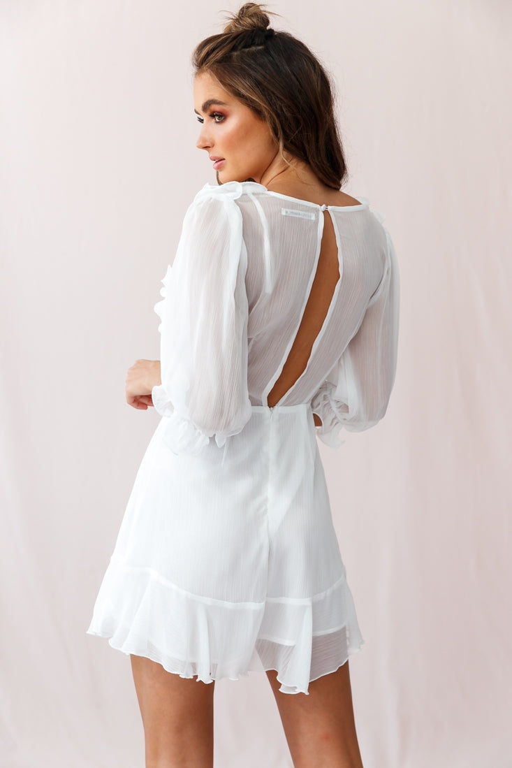 Misty Half Puff Sleeve Ruffle Detail Dress White by Selfie Leslie