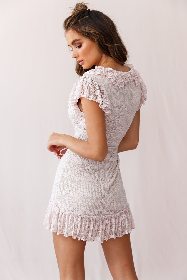 Florence Ruffle Trim Lace Dress Blush by Selfie Leslie