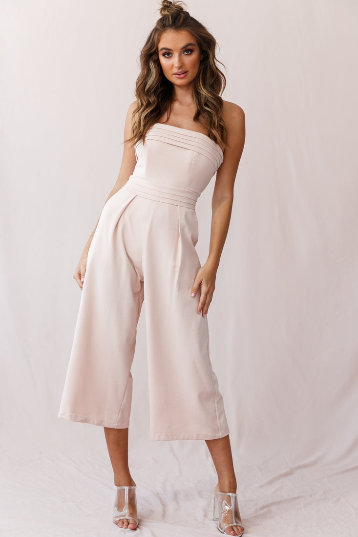 Chosen Strapless Wide Leg Jumpsuit Nude Pink by Selfie Leslie