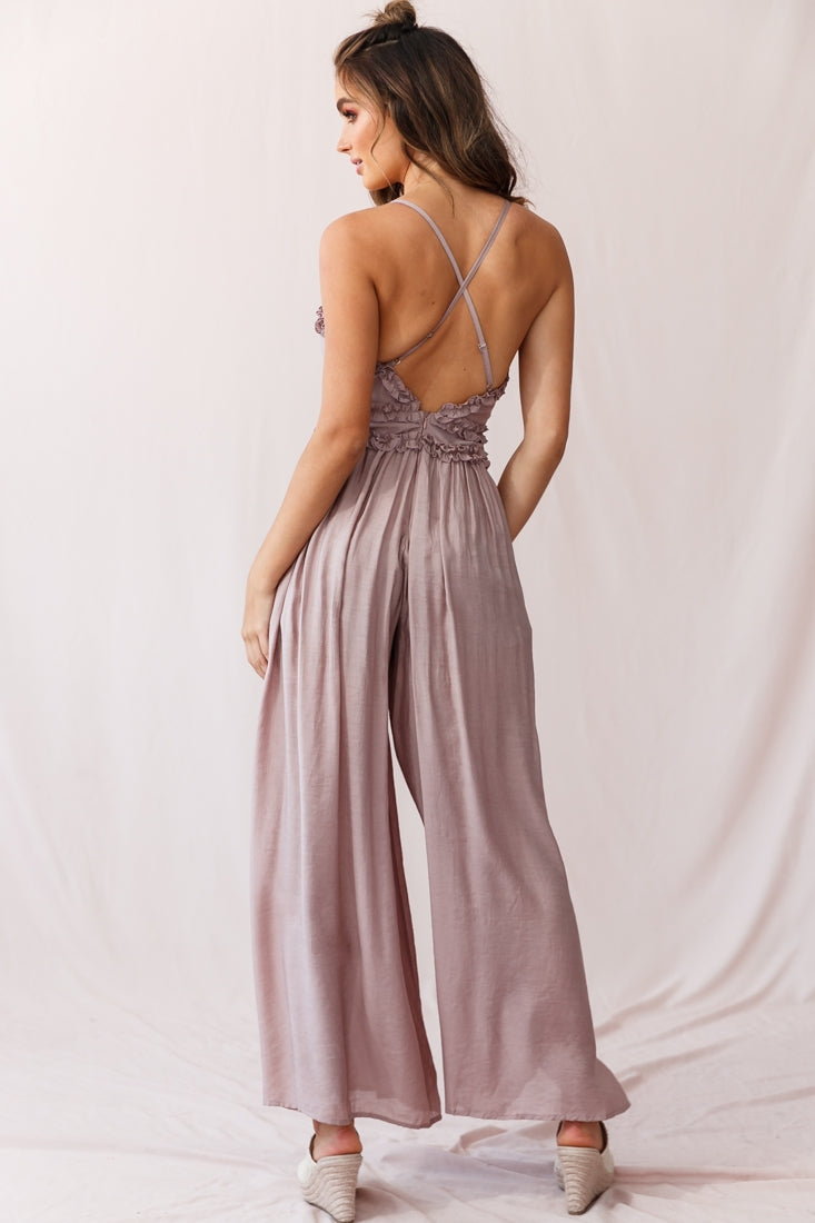 Laney Wide Leg Ruffle Detail Jumpsuit Mocha by Selfie Leslie