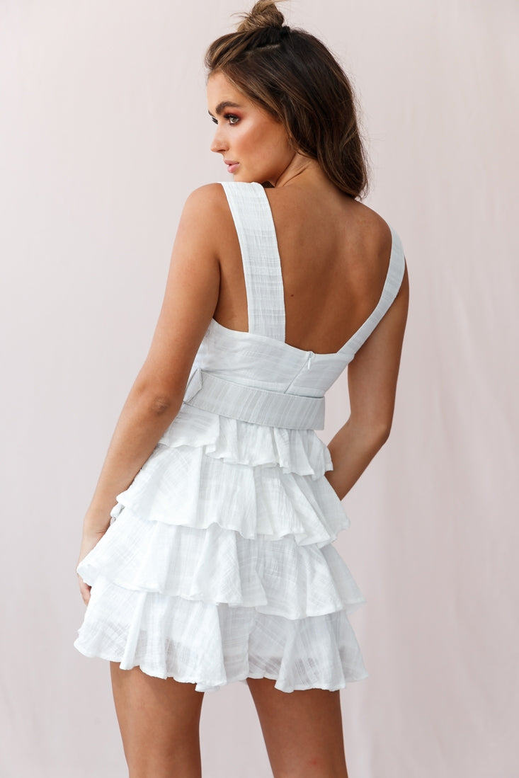 Queensland Tiered Frill Belt Dress White by Selfie Leslie