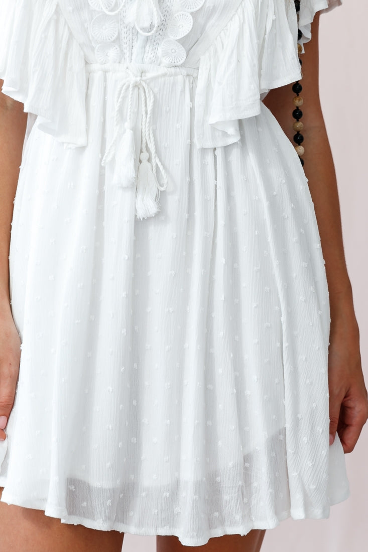 Hazel Crochet And Tassel Detail Drawstring Waist Dress White by Selfie Leslie