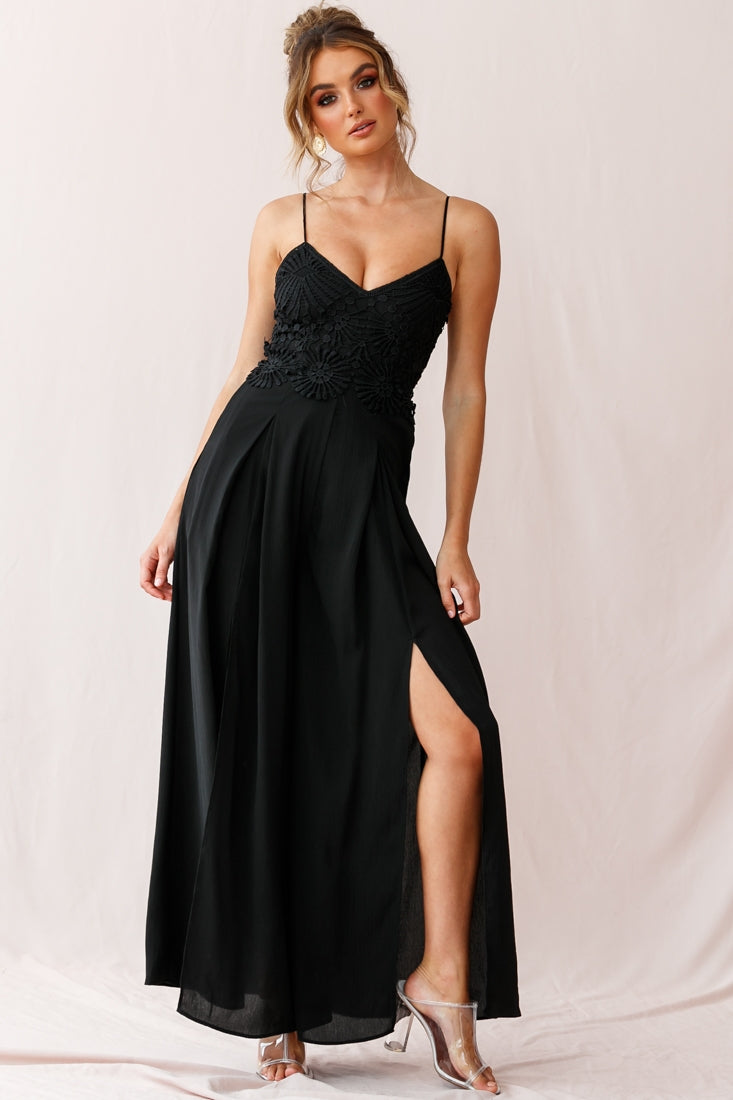 Ada Appliqué Embroidery Bust Wide Leg Jumpsuit Black by Selfie Leslie