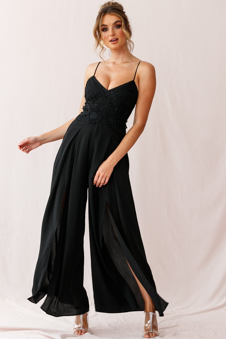 Ada Appliqué Embroidery Bust Wide Leg Jumpsuit Black by Selfie Leslie