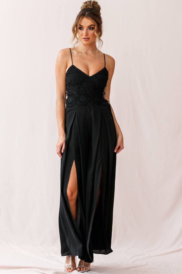 Ada Appliqué Embroidery Bust Wide Leg Jumpsuit Black by Selfie Leslie