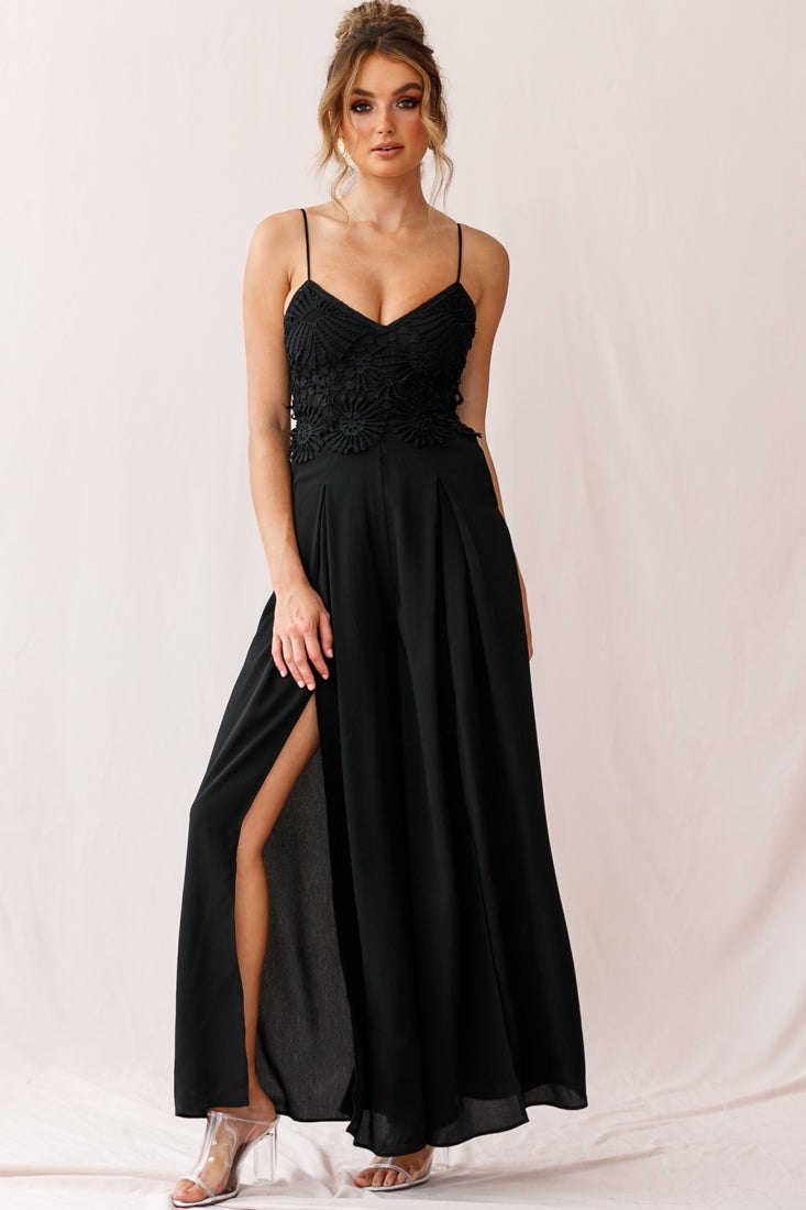 Ada Appliqué Embroidery Bust Wide Leg Jumpsuit Black by Selfie Leslie