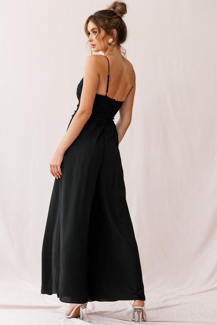 Ada Appliqué Embroidery Bust Wide Leg Jumpsuit Black by Selfie Leslie