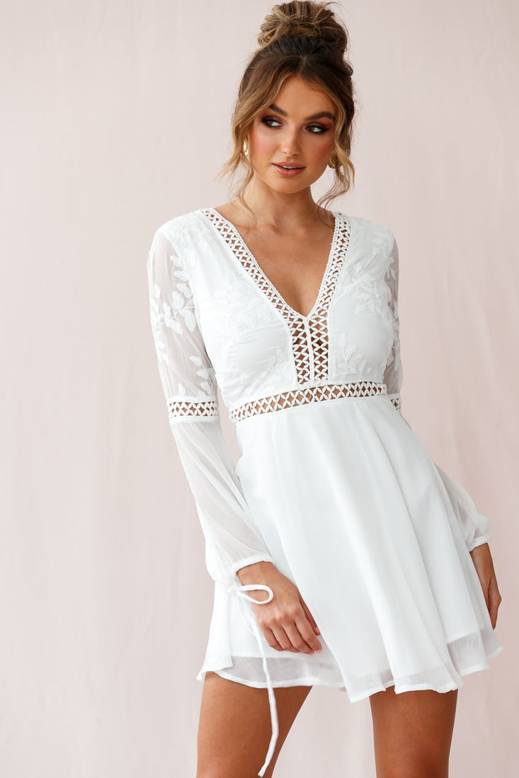 Carson Crochet Bell Sleeve Dress White by Selfie Leslie