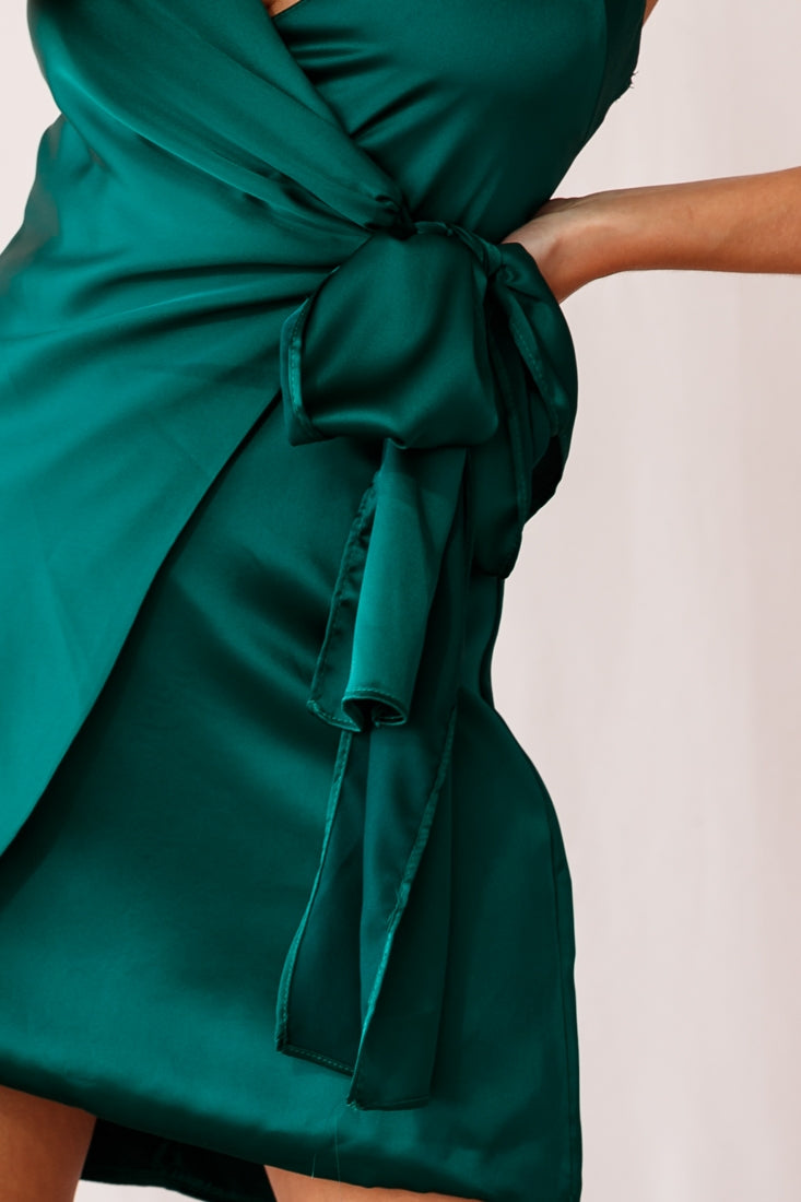 Ireland Silky Faux Wrap Dress Forest Green by Selfie Leslie