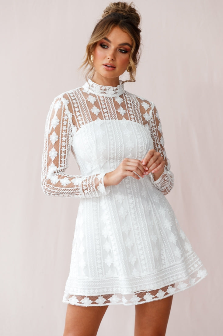 Amelia Lace Overlay Peek A Boo Dress White by Selfie Leslie