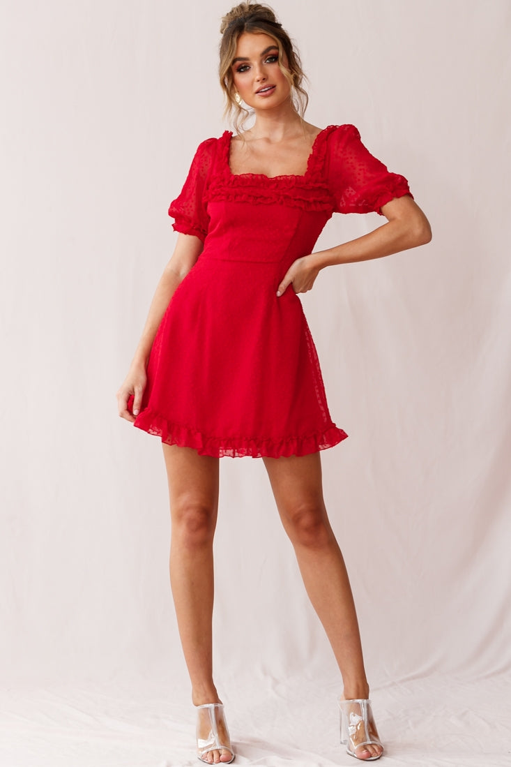 Lara Puff Sleeve Frill Dress Red by Selfie Leslie