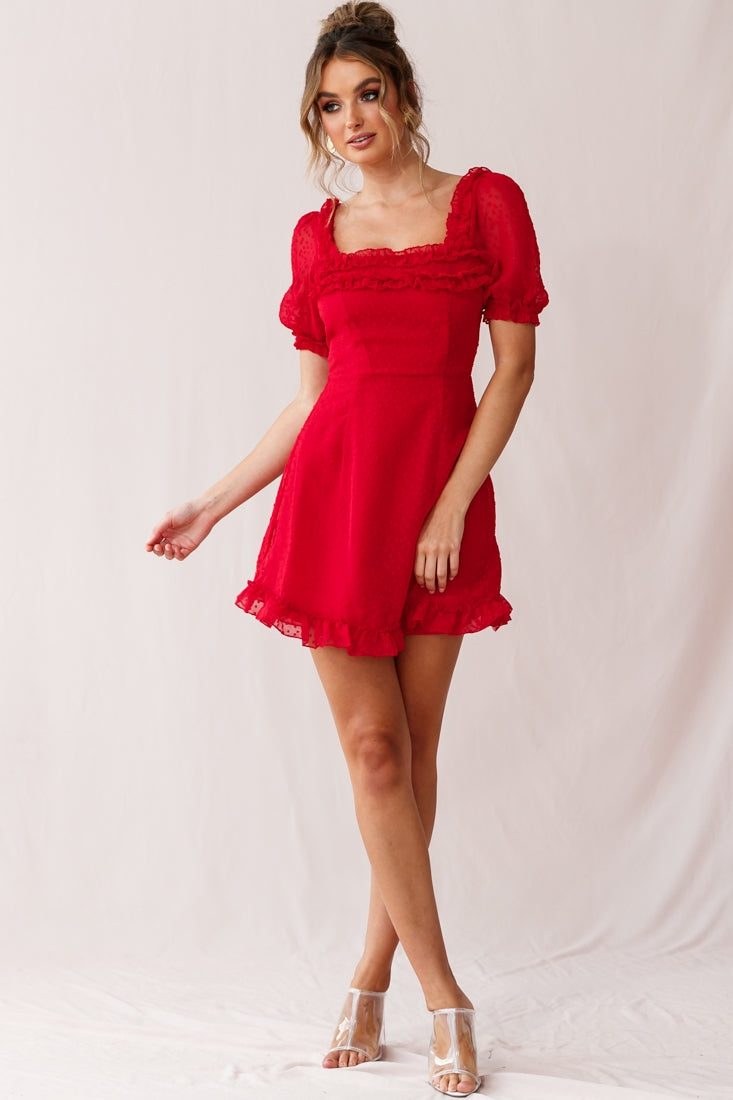 Lara Puff Sleeve Frill Dress Red by Selfie Leslie