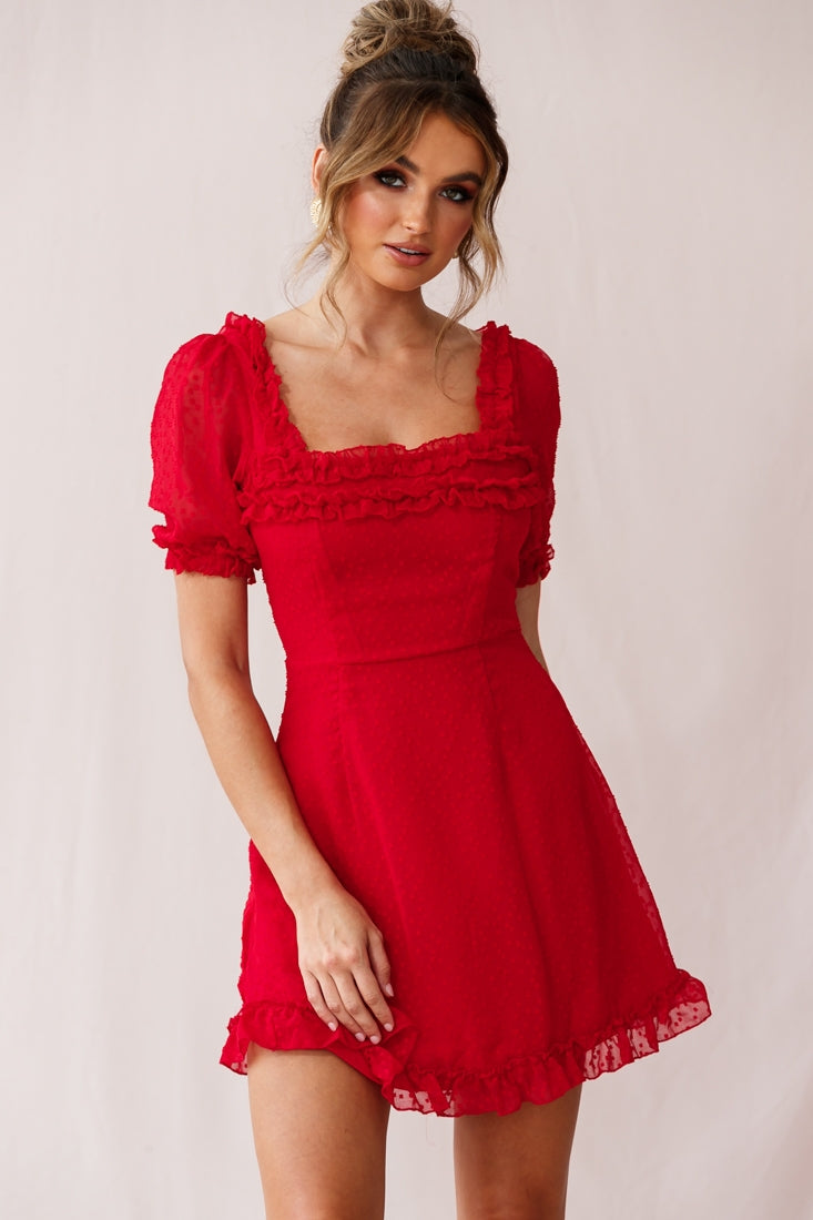 Lara Puff Sleeve Frill Dress Red by Selfie Leslie