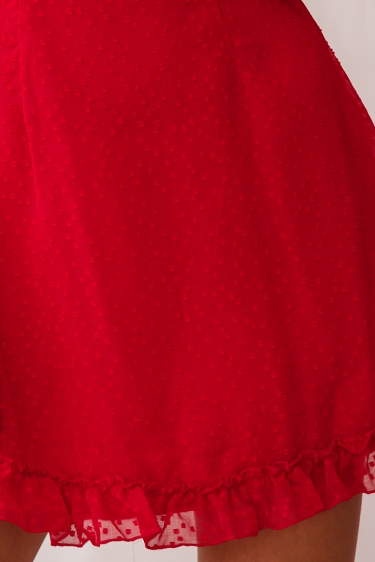 Lara Puff Sleeve Frill Dress Red by Selfie Leslie