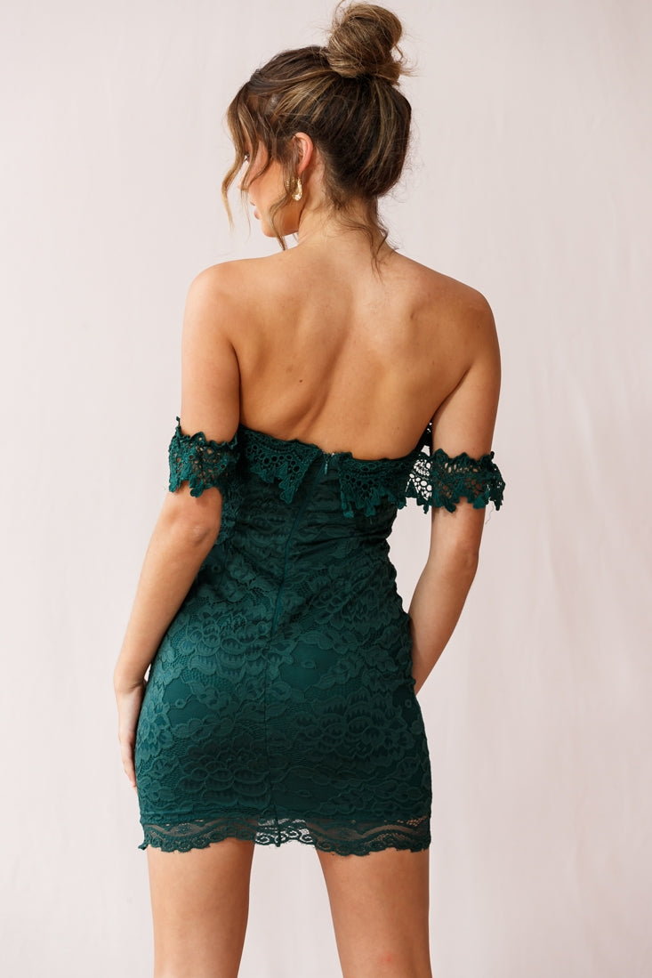 Faithful Off-Shoulder Floral Lace Mini Dress Jade by Selfie Leslie
