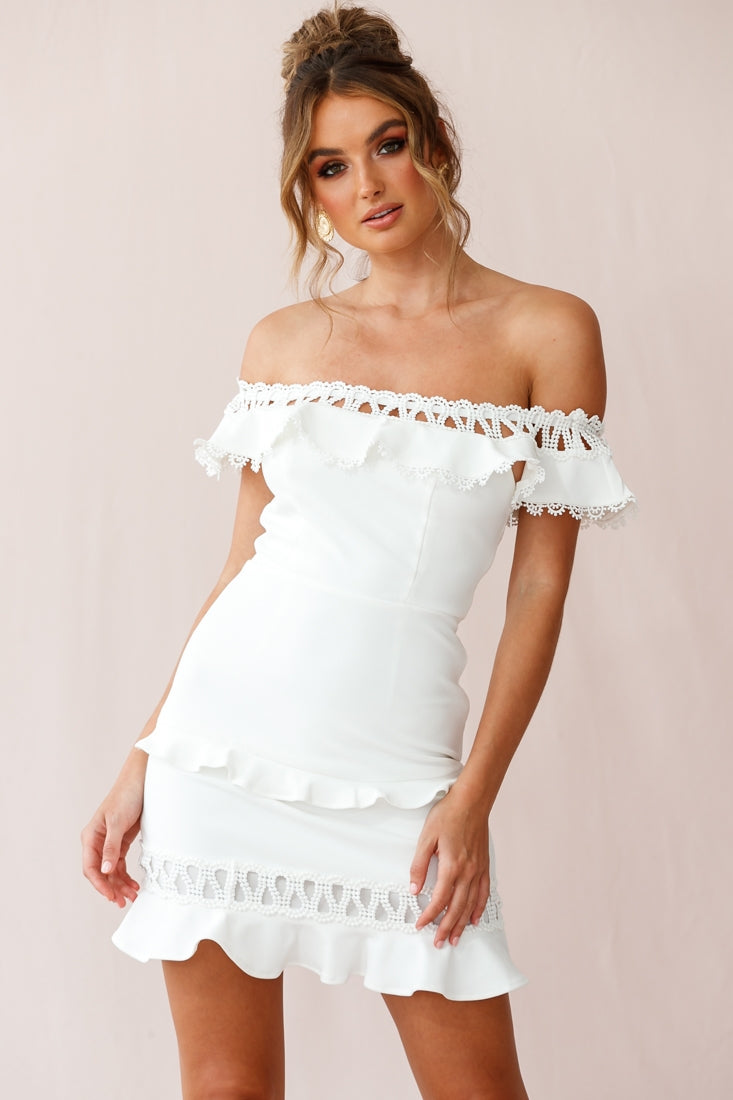 Maddie Off-Shoulder Lace Embroidery Dress White by Selfie Leslie