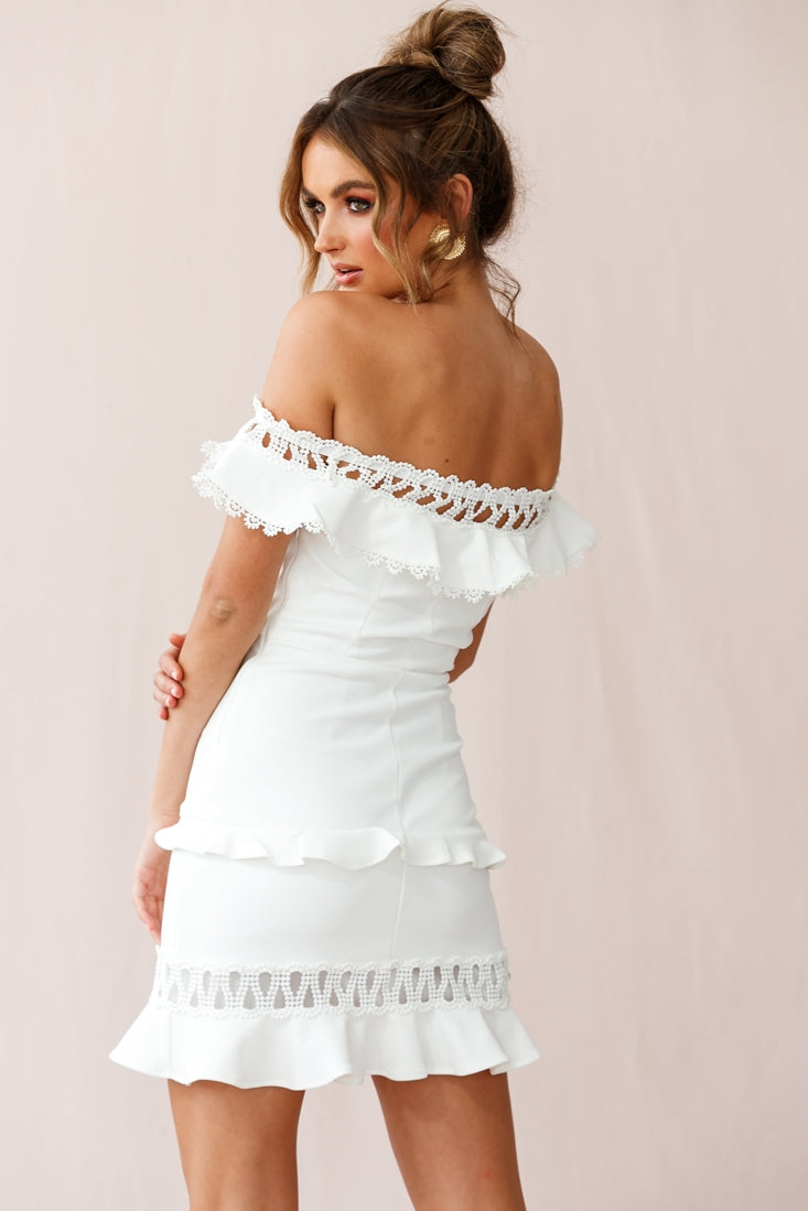 Maddie Off-Shoulder Lace Embroidery Dress White by Selfie Leslie