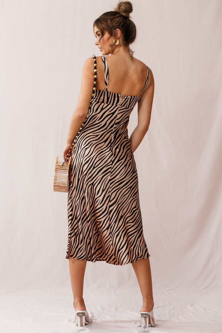 Perfect Day Satin Midi Dress Bronze/Black by Selfie Leslie