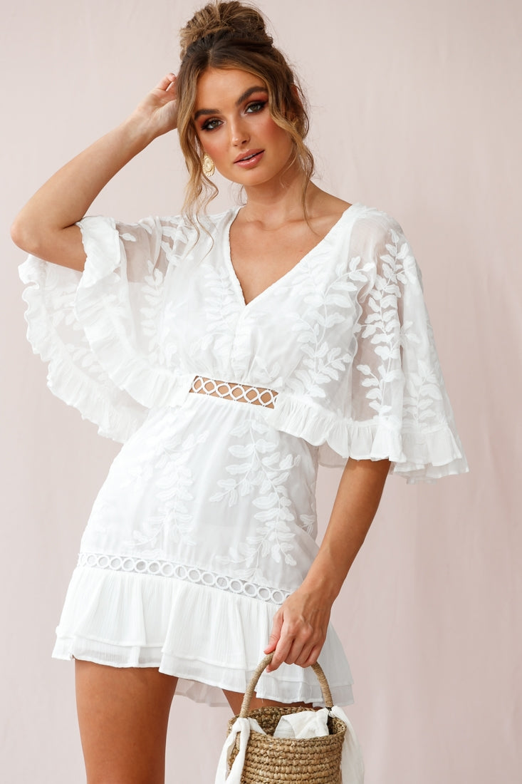 Caspar Leafy Embroidered Dress White by Selfie Leslie