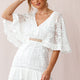 Caspar Leafy Embroidered Dress White