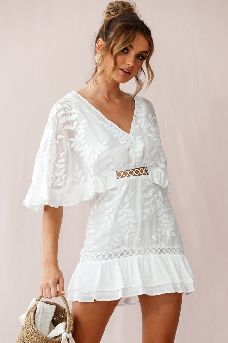 Caspar Leafy Embroidered Dress White by Selfie Leslie