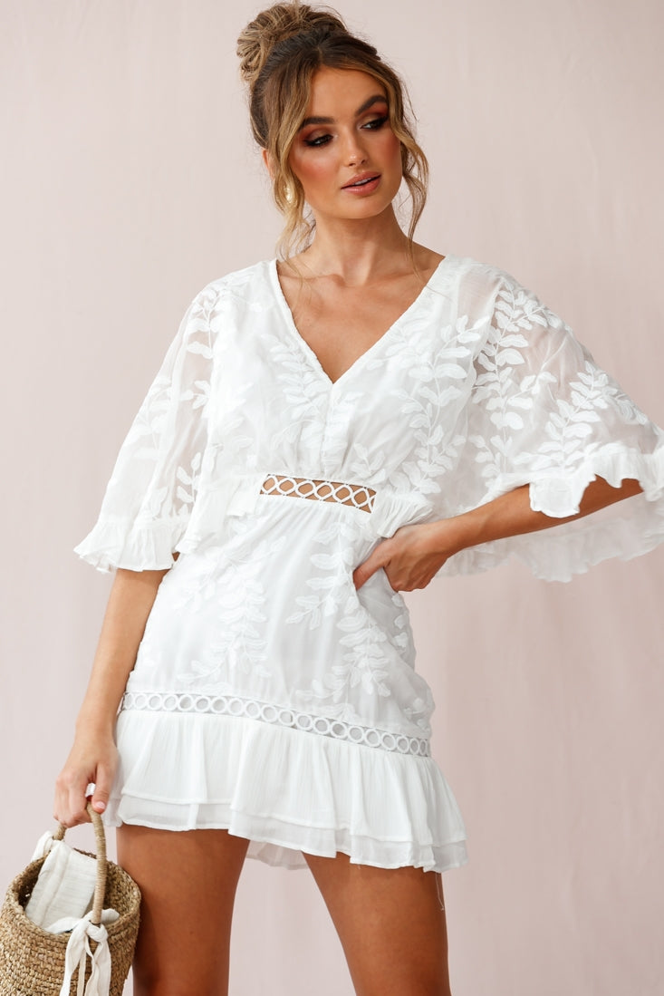 Caspar Leafy Embroidered Dress White by Selfie Leslie