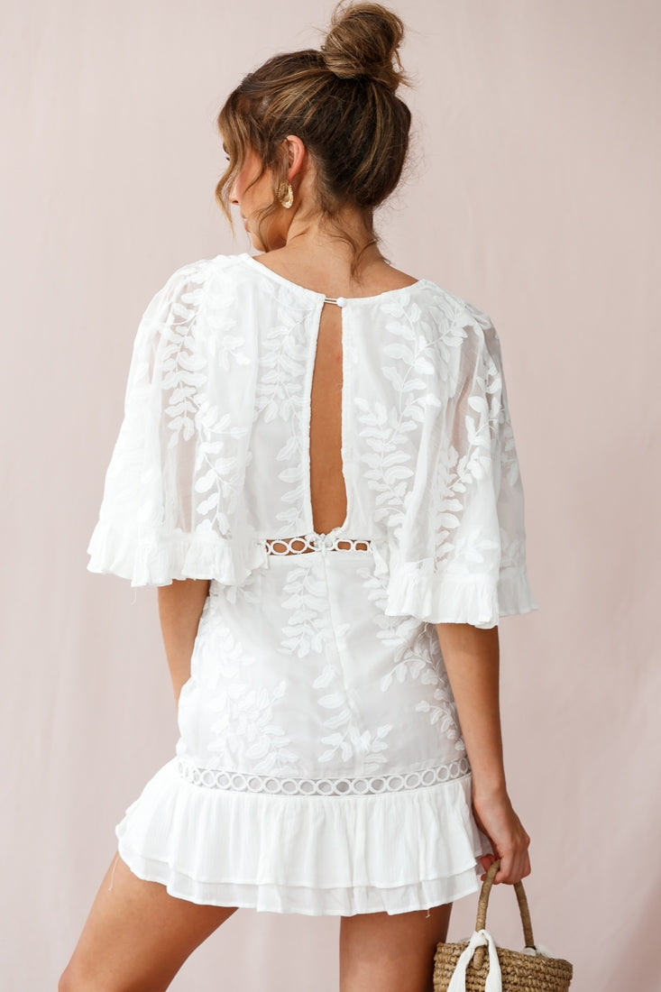 Caspar Leafy Embroidered Dress White by Selfie Leslie