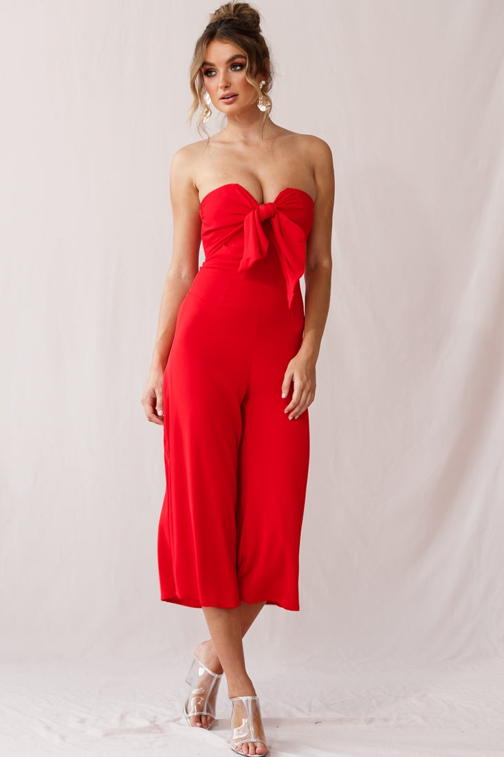 Khloe Summer Bow Tie Jumpsuit Red by Selfie Leslie