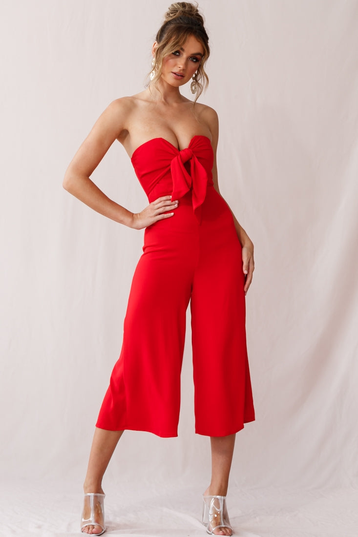Khloe Summer Bow Tie Jumpsuit Red by Selfie Leslie