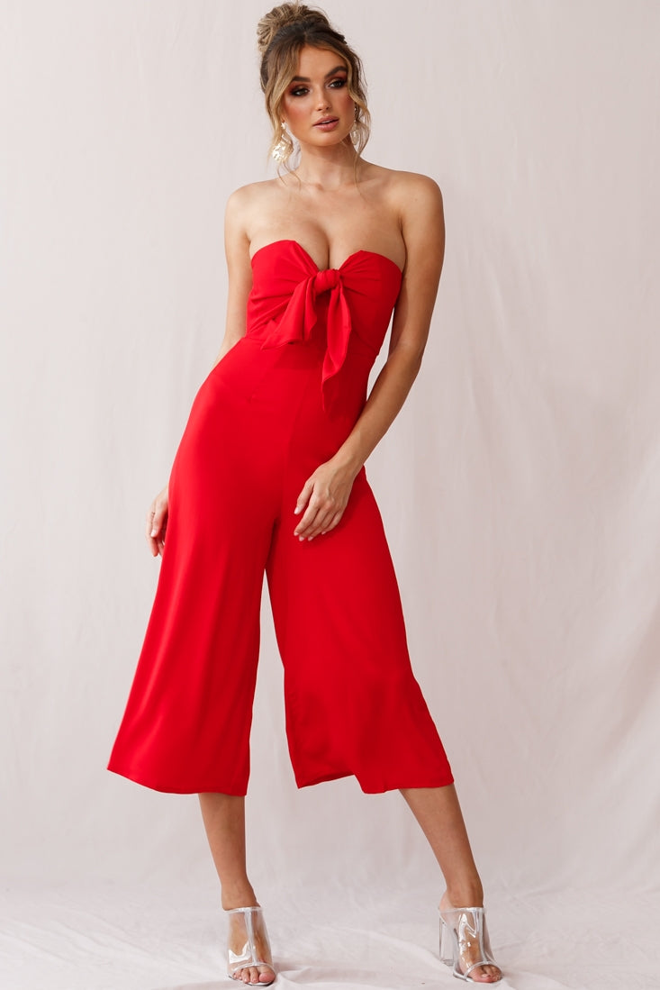 Khloe Summer Bow Tie Jumpsuit Red by Selfie Leslie
